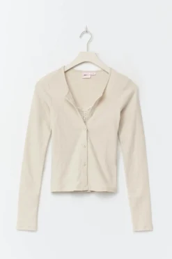 Sale Gina Tricot 14+ 2 in 1 lace rib cardigan Wit