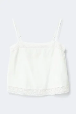 Clearance Gina Tricot 14+ crochet linen blend top Wit
