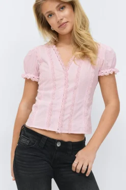 Outlet Gina Tricot 14+ fitted short sleeve top Roze