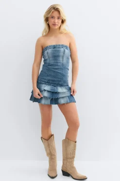 Hot Gina Tricot 14+ jeanqueen frill dress Blauw
