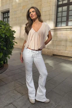 Sale Gina Tricot 14+ pleated tie jeans Wit