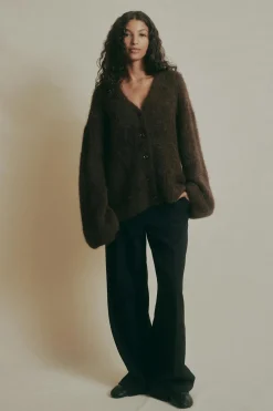 Clearance Gina Tricot Alpaca blend knitted cardigan Bruin