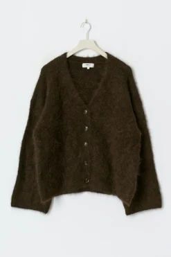 Clearance Gina Tricot Alpaca blend knitted cardigan Bruin