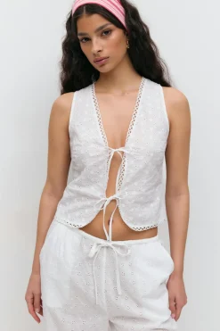 Discount Gina Tricot Anglaise tie vest Wit
