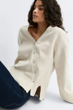 Clearance Gina Tricot Asymmetric knitted cardigan Beige