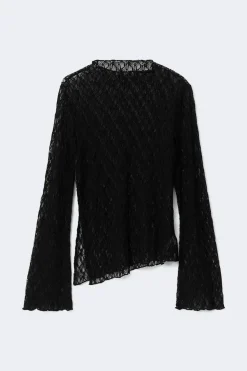 Online Gina Tricot Asymmetric lace top Zwart