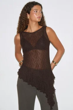 Online Gina Tricot Asymmetric lace top Bruin