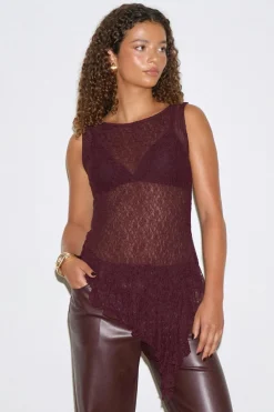 Outlet Gina Tricot Asymmetric lace top Rood