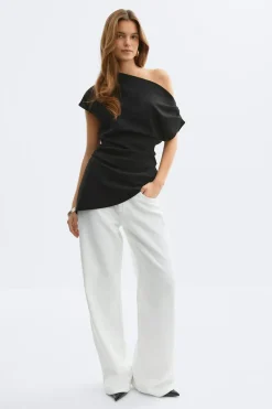 Best Gina Tricot Asymmetric pleated top Zwart