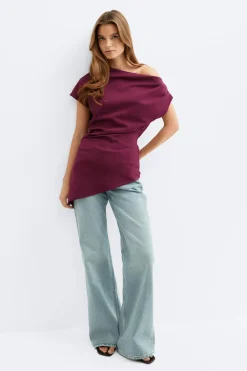 Gina Tricot Asymmetric pleated top Paars