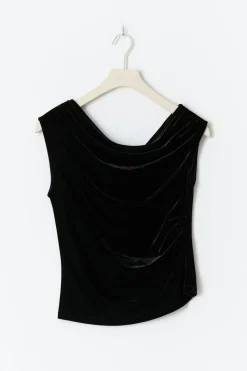 New Gina Tricot Asymmetric velvet top Zwart