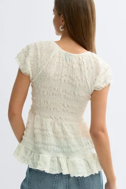 Online Gina Tricot Babydoll lace detail top Wit