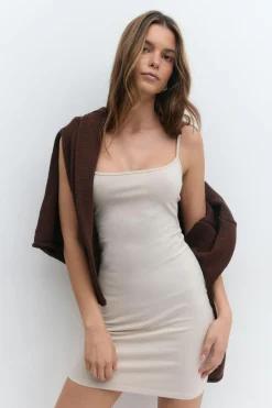 New Gina Tricot Basic mini slip dress Beige