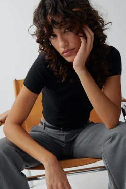 Clearance Gina Tricot Basic tight top Zwart