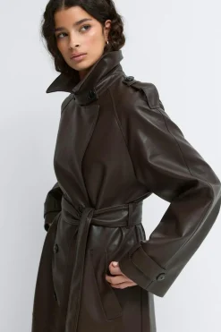 Clearance Gina Tricot Belted pu trench coat Bruin