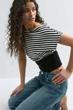 Gina Tricot Boatneck top Zwart