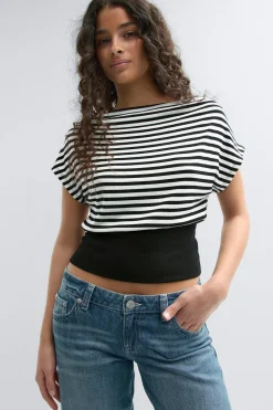 Gina Tricot Boatneck top Zwart