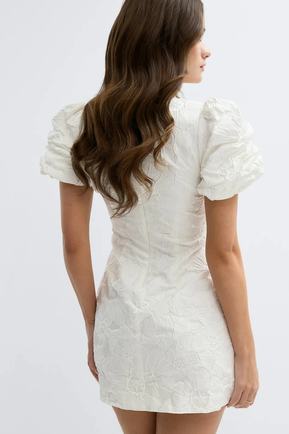 Clearance Gina Tricot Brocade puffsleeve mini dress Wit