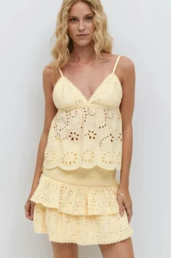 Online Gina Tricot Broderie anglaise mini skirt Geel