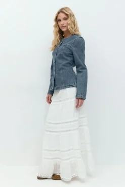 Gina Tricot Broderie maxi skirt Wit