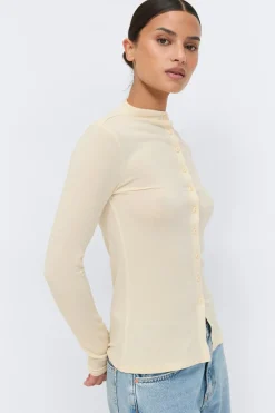 Discount Gina Tricot Button down funnel neck top Geel