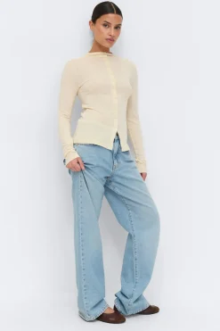 Discount Gina Tricot Button down funnel neck top Geel