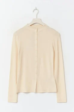Discount Gina Tricot Button down funnel neck top Geel