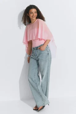 Sale Gina Tricot Chiffon cape top Roze