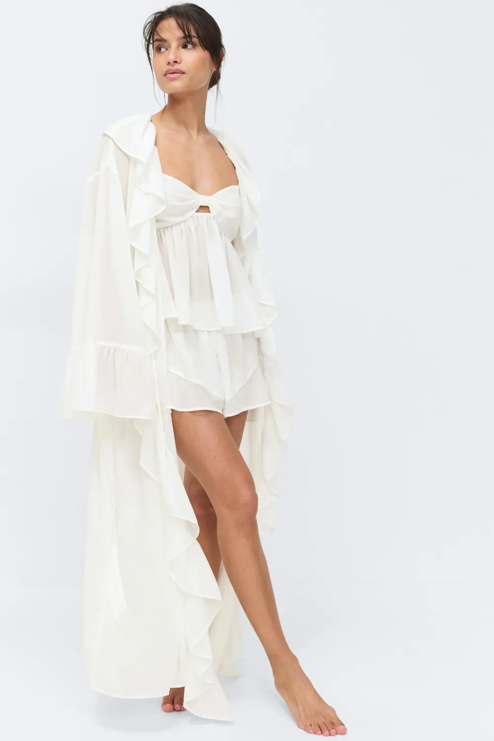Discount Gina Tricot Chiffon loungewear robe Wit