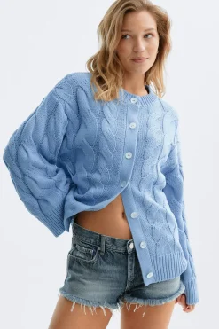 Discount Gina Tricot Chunky knitted cable cardigan Blauw