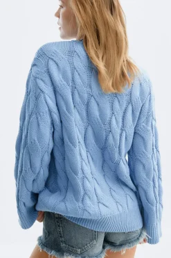 Discount Gina Tricot Chunky knitted cable cardigan Blauw