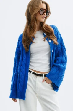 Online Gina Tricot Chunky knitted cable cardigan Blauw