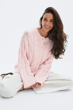 Hot Gina Tricot Chunky knitted cable cardigan Roze
