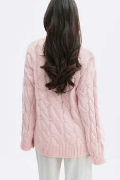 Hot Gina Tricot Chunky knitted cable cardigan Roze