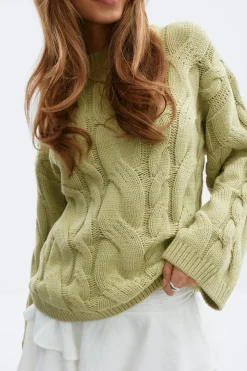 Outlet Gina Tricot Chunky knitted cable sweater Groen