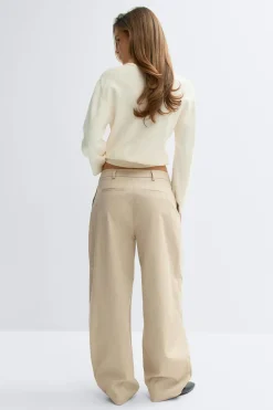Discount Gina Tricot Cotton barrel trousers Beige