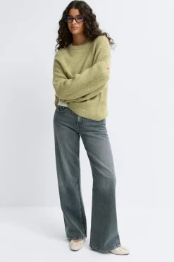 Discount Gina Tricot Crew neck knitted sweater Groen