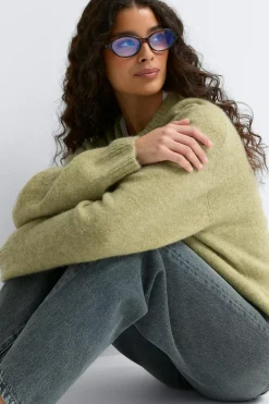 Discount Gina Tricot Crew neck knitted sweater Groen