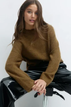 Outlet Gina Tricot Crew neck knitted sweater Bruin