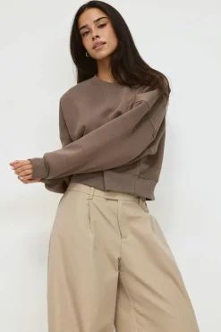 Discount Gina Tricot Crop crewneck sweater Beige