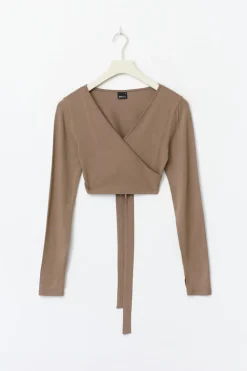 Hot Gina Tricot Cropped yoga wrap cardigan Bruin