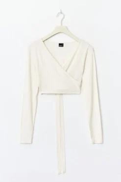Clearance Gina Tricot Cropped yoga wrap cardigan Wit