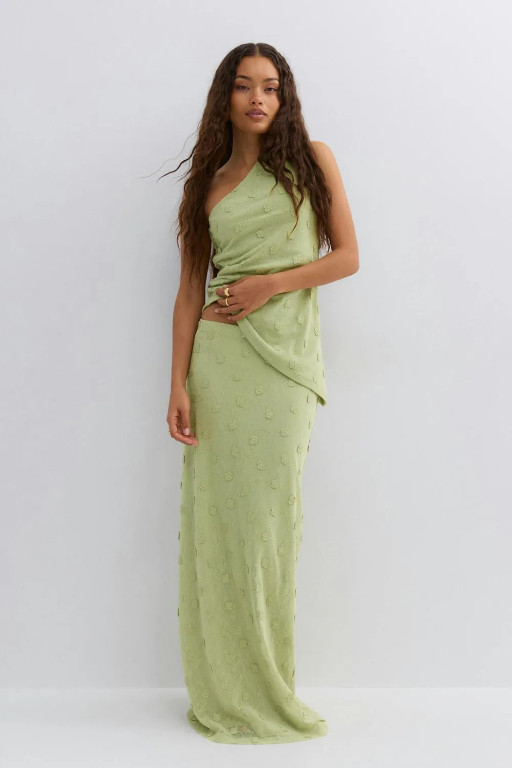 Online Gina Tricot 3d floral maxi skirt Groen