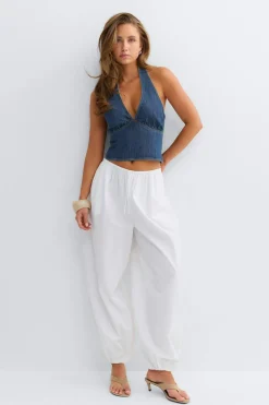 New Gina Tricot Denim halterneck top Blauw