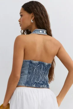 Sale Gina Tricot Denim rhinestone top Blauw