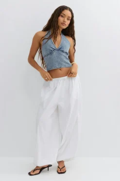 Sale Gina Tricot Denim rhinestone top Blauw