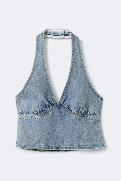 Sale Gina Tricot Denim rhinestone top Blauw