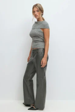 Gina Tricot Distressed pu trousers Zwart