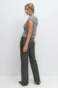 Gina Tricot Distressed pu trousers Zwart