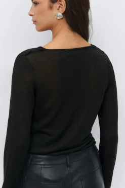 Clearance Gina Tricot Draped knitted top Zwart